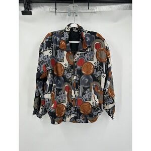 COACO Womens Vintage Silk Floral Bomber Jacket Sz L Gallery Retro Luxe Statement